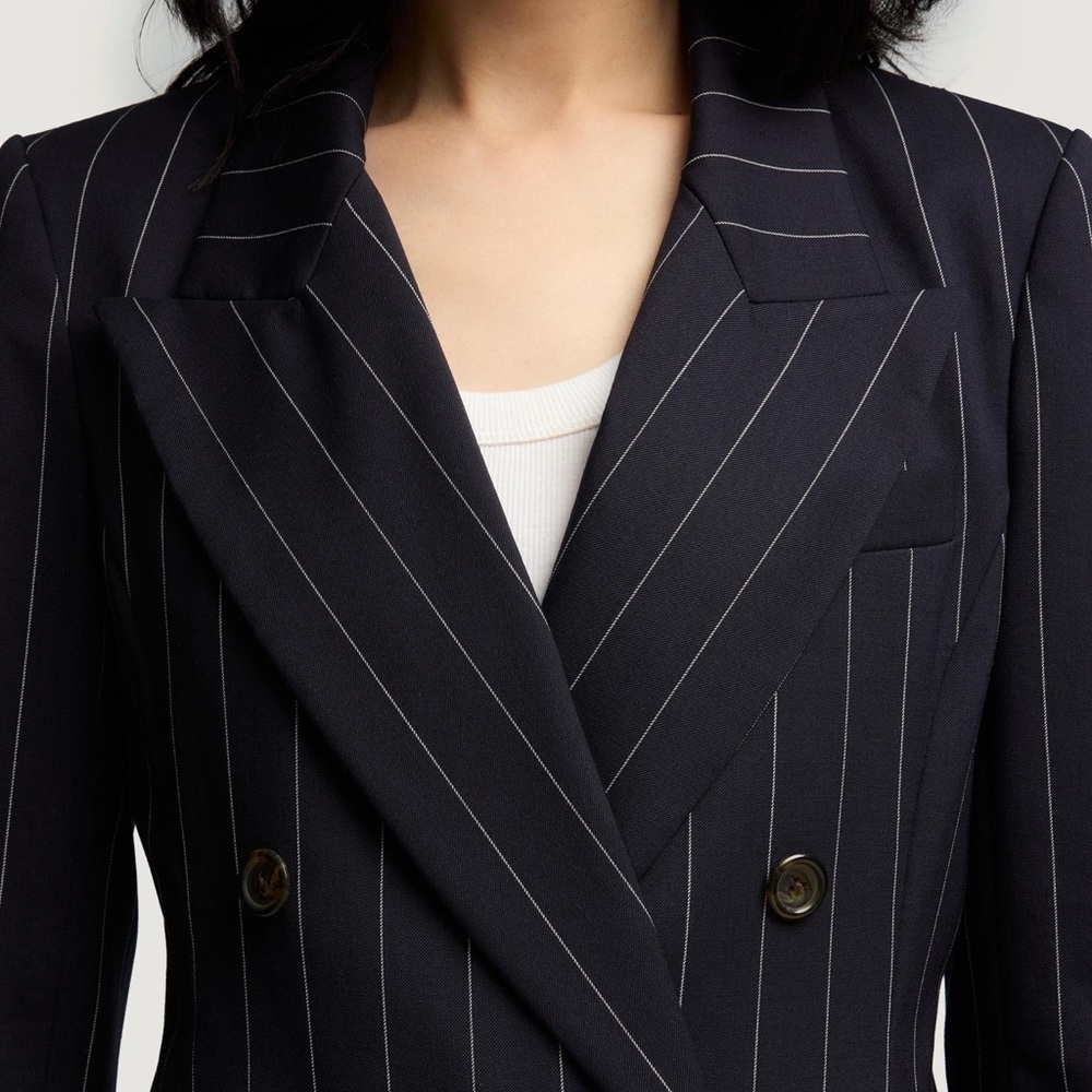 Argent Navy Pinstripe Chelsea Blazer in Stretch Wool - Picture 6 of 8